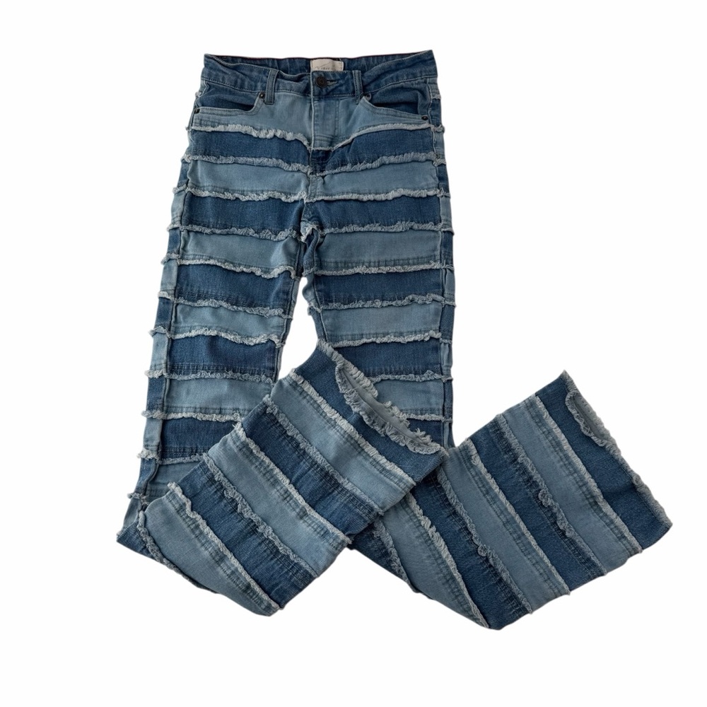 Vince Blue Frayed Layered Flare Leg Bootcut Boho Denim Festival Jeans Women Sz 3